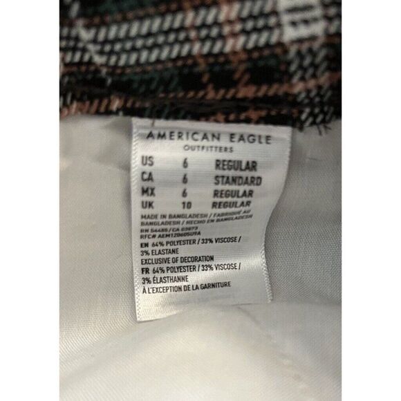 Ladies Size 6 Trouser Pants Green Plaid Stretch Slacks American Eagle Outfitters - Picture 4 of 4